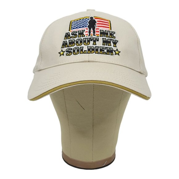 Ask Me About My Soldier Strapback Cap Trucker Baseball Hat Brother In Arms Beige - Picture 5 of 12